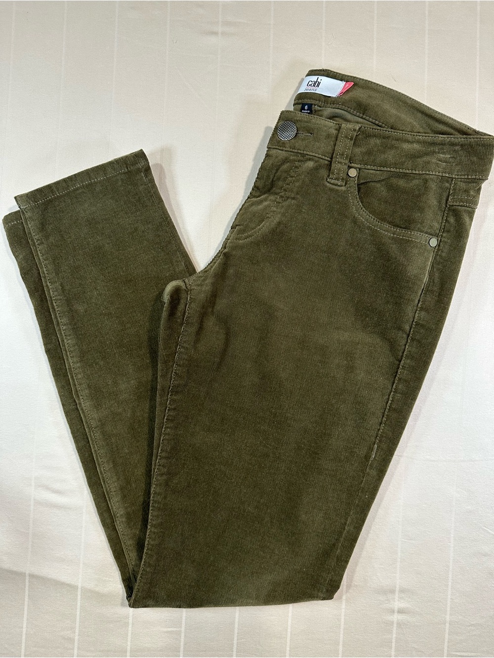 cabi Olive Green Skinny Corduroy Pants Size 6 Like New Style 3567